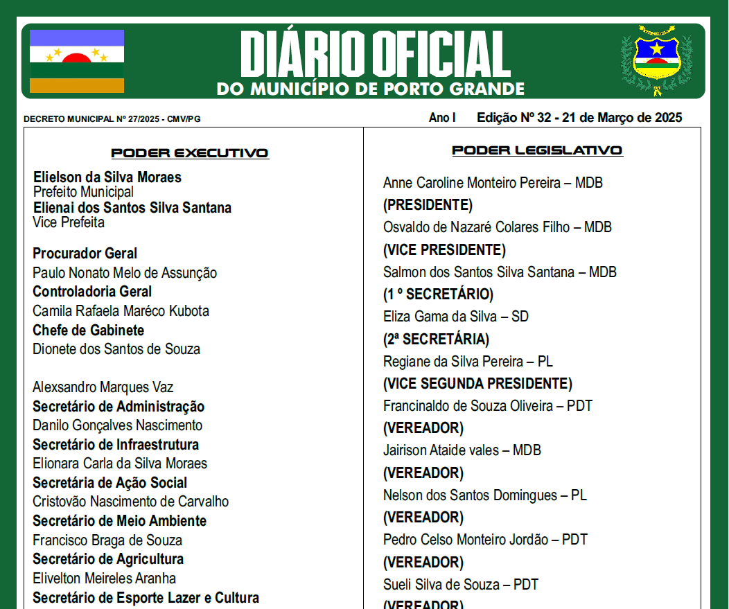DIÁRIO OFICIAL - EDIÇÃO N° 32 - 21 DE MARÇO 2025